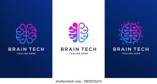 brain tech logo with gradient color design