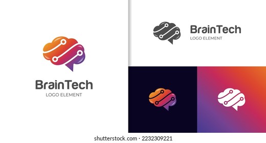 brain tech logo icon design with creative connect dot symbol. brain connection logo vector icon. digital brain. brain hub logo design
