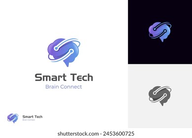 brain tech logo icon design with creative connect dot symbol. brain connection logo vector element. smart technology. brain hub logo design