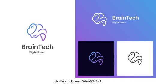 brain tech logo icon design with creative connect dot symbol. brain connection logo vector icon. digital brain. brain hub logo design