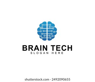 Brain tech logo icon design with creative connect dot symbol. brain connection logo vector element. smart technology. brain hub logo design