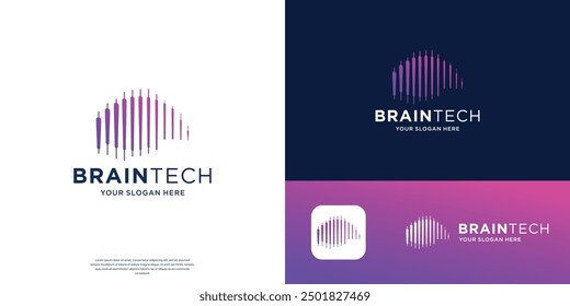 Vector de diseño de silueta de logotipo de tecnología cerebral. Tormenta de ideas piensa en el símbolo.