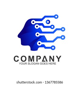 brain tech logo, technology icons template