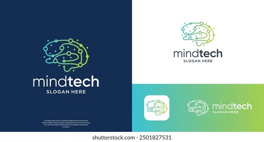brain tech logo template, creative connect circuit line dot technology symbol vector.