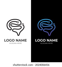 brain tech logo template with flat black and blue color style