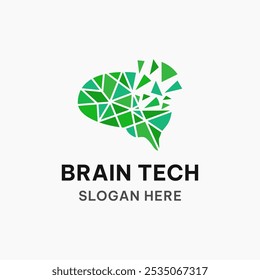 Modelo de logotipo de tecnologia cerebral em forma geométrica. Ilustração de pixel brain vetor