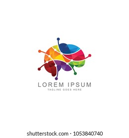 Brain tech logo, vector logo template