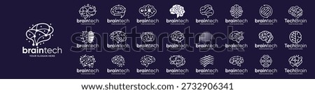 brain tech logos set, connect line circuit dot design brain connection tech logo vector illustration.