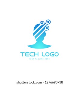 Brain Tech Mind Data Logo Design Template - Vector