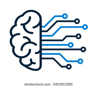 Brain with technological connections, artificial intelligence icon, AI chatbot head – vector