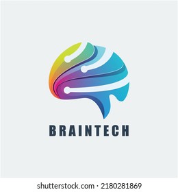 plantilla de logotipo colorido de tecnología cerebral