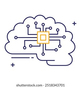 Tecnologia do cérebro e design digital do ícone do vetor da IA, cérebro digital, redes neurais, computação cognitiva, aprendizagem de máquina