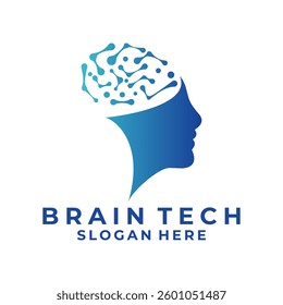 Brain Technology with head logo design icon. Futuristic logo design vector template
