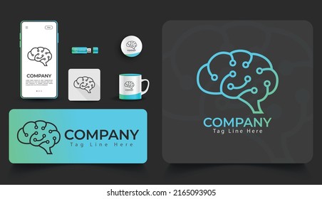 Brain Technology Letter Logo Branding Templates, And Free Stationery Mockup.
Creative Design And Gradient Colour.