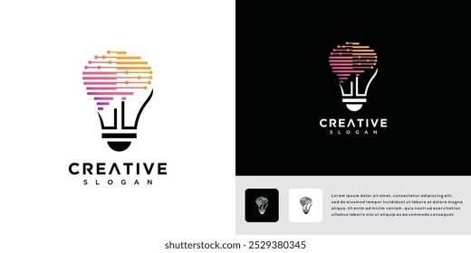 Brain technology light bulb logo design concept. Light bulb design icon with brain technology logo	