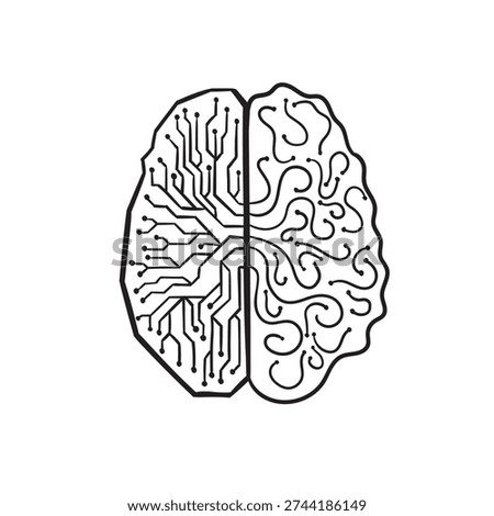 Brain Technology Line Art Cartoon Vector Illustration