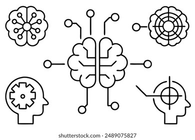Brain Technology Line Art Design Sketch