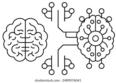 Brain Technology Line Art Illustration Drawing