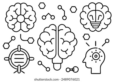Brain Technology Line Art Sketch Drawing