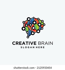 Brain technology logo design brain design with technology combination template vector 