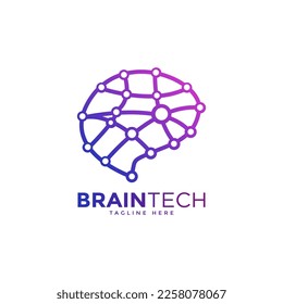 Brain Technology Logo Design Illustration. Digital Technology. Brain Logo Template. vector illustrator