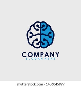 Brain Technology Logo Design. Modern Design. Brain Technology Icon. Flat Logo. Brain Technology. Vector Illustration