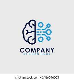 Brain Technology Logo Design. Modern Design. Brain Technology Icon. Flat Logo. Brain Technology. Vector Illustration