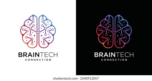 Brain technology logo design template. Brain digital technology logo icon.	
