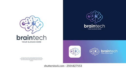 brain technology logo design vector with gradient color branding.