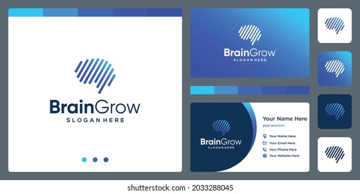 Brain Technology Logo With Growth Investment Arrow And Business Card Design Template