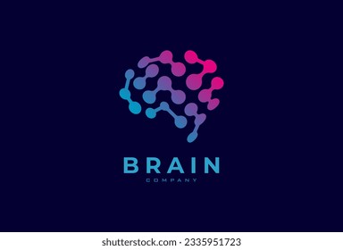 Brain Technology Logo, modern brain logo style with gradient blue and purple , usable for technology and company logos, flat design logo template, vector illustration