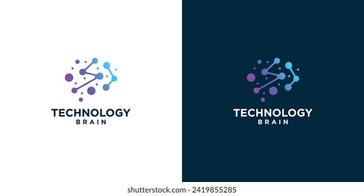 Logo de la Tecnología del Cerebro. Neuron Connection Human Brain Innovation Intelligence Icon Symbol Vector Design Template.