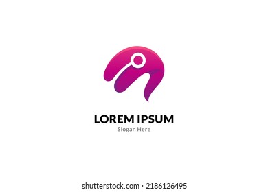 brain and technology logo with simple design concept in purple color gradient