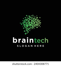 Plantilla de logotipo de tecnología cerebral con concepto moderno y avanzado Vector Premium