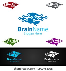 Brain Technology Logo with Think Idea Concept Vector Design