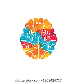 Brain technology vector logo design. Robotic Brain logo template.