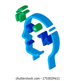 Brain Telepathic Control vector isometric sign. color isolated symbol illustration
