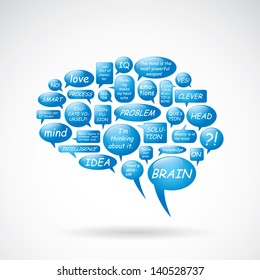 Brain from text balloons - vector illustration