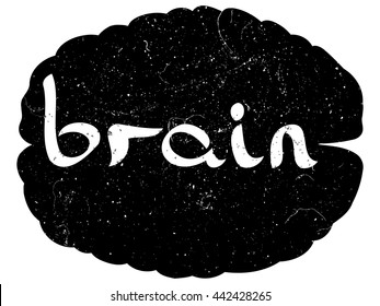 'Brain' text with hand drawn brain sketch. VECTOR illustration, handwritten letters.