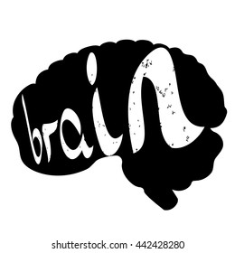 'Brain' text with hand drawn brain sketch. VECTOR illustration, handwritten letters.