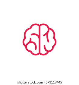 brain thin line red icon on white background, happy valentine day