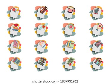 Idea y pensamiento de los iconos set.mente o inteligencia de línea delgada vector de material.