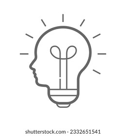 Brain think idea mind bulb head vector icon. Man face human head creative idea symbol. EPS 10. Editable Stroke.