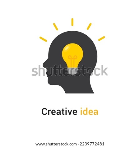Brain think idea mind head vector icon. Man face human head creative idea symbol