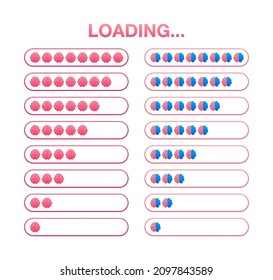 Brain, think loading concept with idea processed on a lightbulb bar. Vector stock illustration.