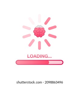 Brain, think loading concept with idea processed on a lightbulb bar. Vector stock illustration.