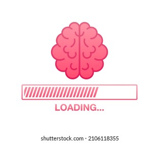 Brain, think loading concept with idea processed on a lightbulb bar. Vector stock illustration.