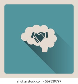 Brain thinking in an agreement illustration on blue background with shade