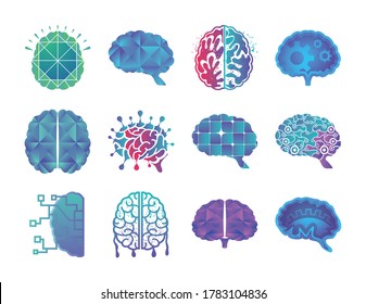 brain thinking and design set of icons vector illustration design