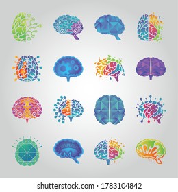 brain thinking and design set of icons vector illustration design